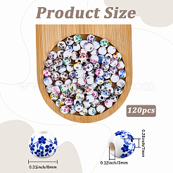 花柄プリントの磁器ビーズ 120個  花柄の丸いセラミックビーズ  ミックスカラー  8x7mm  穴：3mm&nbsp;PORC-PA0001-13