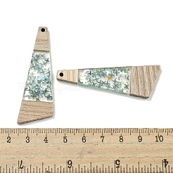 ウッドペンダント  樹脂と金箔  三角形  ダークシーグリーン  57x19x4mm  穴：2mm&nbsp;FIND-B042-01C