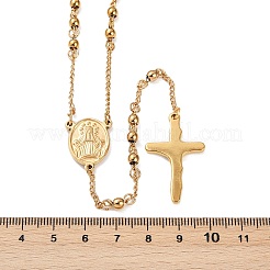 十字架クロスとロザリオビーズのネックレス  イースター用 304 ステンレス ネックレス  ゴールドカラー  25.59インチ（65cm）  4mm&nbsp;NJEW-L450-10G