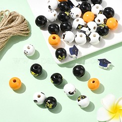卒業シーズンをテーマにした DIY ラウンド天然木ビーズとジュートコードペンダント作成キット  ミックスカラー  12.5~16x12.5~19.5mm  穴：2.5~4mm  100pc&nbsp;DIY-CJ0002-71