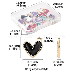 24本12色ラックメッキ合金エナメルチャーム  ハートチャーム  ミックスカラー  14.5x13x2mm  穴：1.6mm  2個/カラー&nbsp;ENAM-FS0002-75