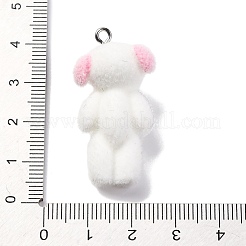 フロッキー樹脂ペンダント  プラチナ鉄ループ付き  クマ  ホワイト  37x18.5x16mm  穴：2mm&nbsp;RESI-Q011-02A