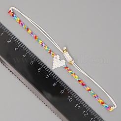 MIYUKIシード編みこみビーズブレスレット  女性のためのハートフレンドシップブレスレット  カラフル  11インチ（28cm）&nbsp;BJEW-P269-30