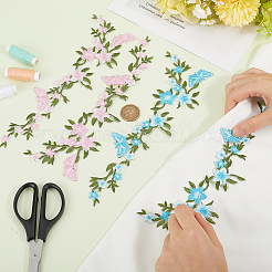 2組 2色の花柄ポリエステル刺繍布 縫い付けアップリケ  ミシンクラフト装飾  ミックスカラー  255x98x1mm  1ペア/カラー&nbsp;PATC-GF0001-59B