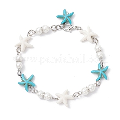 Synthetic Turquoise Starfish Link Bracelets for Women&nbsp;BJEW-JB12469-03