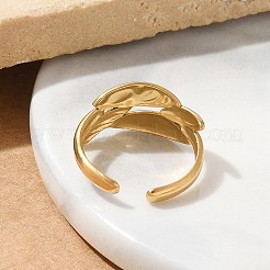 304ステンレススチール製ユニセックスリーフオープンカフリング  18KGP本金メッキ  10.5mm  調整可能&nbsp;RJEW-Q003-04G