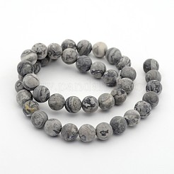 つや消し天然マップ石/ピカソ石/ピカソジャスパーラウンドビーズ連売り  8mm  穴：1mm  約24個/連  7.5インチ&nbsp;X-G-M272-08-8mm