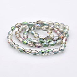 半分虹はガラスファセット米ビーズ連売りをメッキ  透明  6x4mm  穴：1mm  約67個/連  15インチ&nbsp;GLAA-A030A-HR01