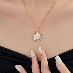 Brass White Enamel Turtle Pendant Dapped Chain Necklaces for Women&nbsp;FJ9996-1