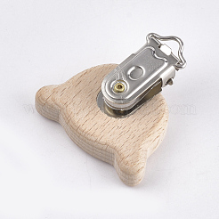 ブナ材製おしゃぶりホルダークリップ  鉄のクリップ付き  クマ  プラチナ  バリーウッド  46x50x18mm  穴：3.5x6mm&nbsp;WOOD-T015-02