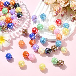 UVメッキ不透明アクリルビーズ100個。  虹色の  ラウンド  多面カット  ミックスカラー  15mm  穴：3mm&nbsp;MACR-CJ0002-48
