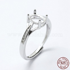 Anti-Tarnish Rhodium Plated 925 Sterling Silver Finger Ring Components&nbsp;STER-G027-17P