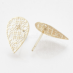 真鍮製スタンドピアス  ティアドロップ  ニッケルフリー  18KGP本金メッキ  16x10mm  ピン：0.6mm&nbsp;KK-S345-277G