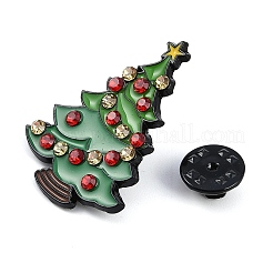 クリスマスシリーズ エナメルピン  黒合金ラインストーンブローチ  クリスマスツリー  36x26mm&nbsp;JEWB-Z033-02EB-C