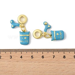 真鍮エナメルヨーロピアンダングルチャーム  長方形と骨の大きな穴のペンダント  ゴールドカラー  ラックめっき  長持ちメッキ  カドミウムフリー＆鉛フリー  ターコイズ  30mm  穴：4.5mm&nbsp;KK-FZC0001-02A-G