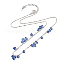 304 Stainless Steel Cubic Zirconia Teardrop & Flat Round Bib Ball Chain Necklaces for Women&nbsp;NJEW-F328-11P-06