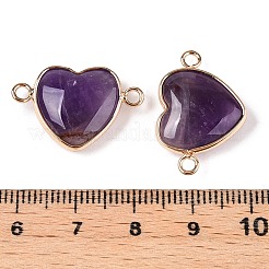天然アメジストのラブハートペンダント  真鍮製のハートチャーム  ゴールドカラー  15.5x23x6mm  穴：1.8~2mm&nbsp;G-T138-205A-G