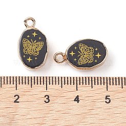 天然石オブシディアンペンダント  蝶が付いた金メッキ真鍮の楕円形チャーム  17.5x10.5x5mm  穴：1.6mm&nbsp;G-C102-08F-G