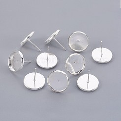 304ステンレススチールスタッドピアス金具  フラットラウンド  銀色のメッキ  トレイ：12mm  14x2mm  ピン：0.8mm&nbsp;X-STAS-F188-01P-D
