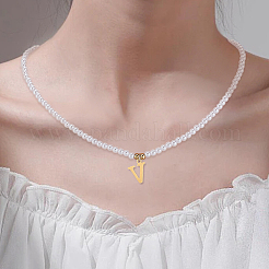 Imitation Pearl with Stainless Steel Pendants Necklaces&nbsp;NJEW-LP0001-51V-G
