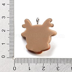 クリスマステーマの不透明樹脂ペンダント  プラチナトーンの鉄ループ付き  鹿  25.5x26.5x9mm  穴：2mm&nbsp;RESI-F054-A13