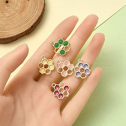 10本5色合金エナメルペンダント  ゴールドカラー  ハニカムチャーム  ミックスカラー  19x15x1.5mm  穴：2mm  2個/カラー&nbsp;ENAM-YW0003-36