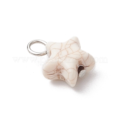 クラックル不透明アクリルパーツ  スターのチャーム  鉄製平頭ピン付き  プラチナ·ゴールデン  14.5x11.5x7mm  穴：3.5mm&nbsp;PALLOY-JF03924