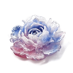 ツートンカラーの不透明樹脂とグリッターパウダーのカボション  花バラ  ブルー  19x20x8mm&nbsp;RE-CBA7537-04F