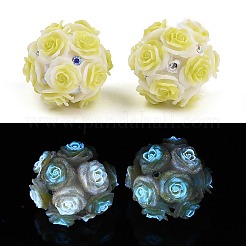 アクリル手作り蓄光ポリマー粘土ラインストーンビーズ  暗闇で光る  花  ミックスカラー  19.5~23.5mm  穴：3mm&nbsp;CLAY-H003-07