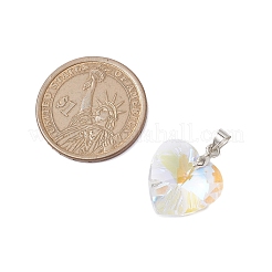 真鍮製ガラスチャーム  ハート  プラチナ  クリアAB  23x18x8mm  穴：5x4mm&nbsp;PALLOY-JF02758