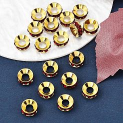 真鍮製ラインストーンスペーサービーズ  グレードA  ロンデル  ゴールデンの金属色  シャム  9x4mm  穴：4mm&nbsp;LS-RB-A020-9mm-22G