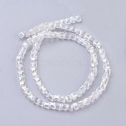 電気メッキガラスビーズセット  ABカラーメッキ  多面カット  キューブ  クリアAB  4~5x4~5x4~5mm  穴：1mm  98~100個/連  40~43cm&nbsp;EGLA-D018-4x4mm-01