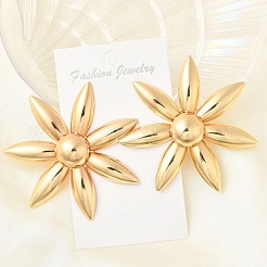 合金スタンドピアス  花  ゴールドカラー  61.5x61.5mm&nbsp;LS-EJEW-D300-02G-01