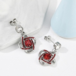 304ステンレススチールフラワースタッドピアス  女性用ラインストーン付き  ステンレス鋼色  27x16mm&nbsp;EJEW-A119-05P