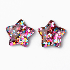 クリア樹脂カボション  バケツ/スパンコール付き  スター  カラフル  15x16x4.5mm&nbsp;RESI-R429-29A