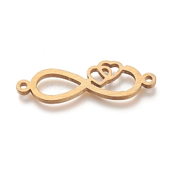 304ステンレススチールリンク  ダブルハートの無限大  ゴールドカラー  9x27x1.5mm  穴：1.2mm&nbsp;STAS-L250-011G