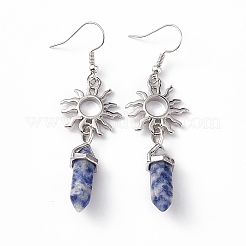 Natural Blue Spot Jasper Bullet with Sun Dangle Earrings&nbsp;EJEW-I276-01P-15