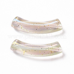 UVメッキ虹色透明アクリルビーズ  グリッターパウダー付き  カーブチューブ  透明  32~33x10x8mm  穴：1.6mm&nbsp;X-OACR-A016-02
