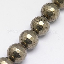 天然石パイライトビーズ連売り  ラウンド  多面カット  14mm  穴：1mm  約28個/連  15.74インチ&nbsp;G-L031-14mm-03