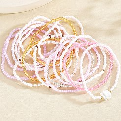 ボヘミアンスタッカブルシードビーズストレッチブレスレット17個  女性のためのジュエリー  ミックスカラー  内径：6-7/8~7-1/8インチ（17.5~18cm）&nbsp;PW-WG4899C-01