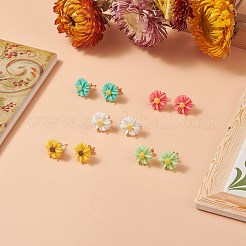 樹脂の花のスタッドのピアス  女性用ゴールデン 304 ステンレススチール ジュエリー  ミックスカラー  13.5mm  ピン：0.7mm&nbsp;EJEW-JE05230