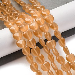 ガラスビーズ連売り  模造キャットアイ  ハート  サドルブラウン  9.5~10x9.5x4.5~5mm  穴：0.7mm  約40個/連  14.65~14.76''（37.2~37.5センチメートル）&nbsp;GLAA-A017-01B