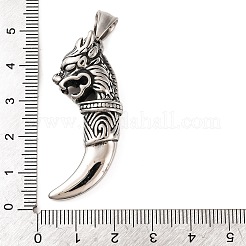 316サージカルステンレスペンダント  牙のチャーム  アンティークシルバー  ドラゴン  42.5x20.5x11mm  穴：9x5mm.&nbsp;STAS-Z073-48AS-02