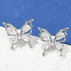 Butterfly Brass Micro Pave Cubic Zirconia Stud Earrings&nbsp;EJEW-M082-17P-02