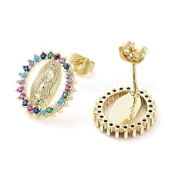 Brass Micro Pave Colorful Cubic Zirconia Stud Earrings for Women&nbsp;EJEW-D086-10G