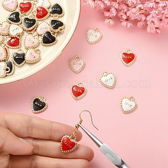 40本4色合金エナメルペンダント  ライトゴールド  単語「love」付けのハート  ミックスカラー  15x13x2.5mm  穴：2mm  10個/カラー&nbsp;ENAM-CJ0003-65