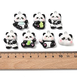 不透明樹脂ペンダント  パンダチャーム  プラチナトーンの鉄ループ付き  ホワイト  20~27.5x18.5~21.5x7~8.5mm  穴：2mm&nbsp;RESI-F068-03