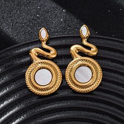 304 Stainless Steel Natural White Shell Stud Earrings&nbsp;EJEW-Z103-03G-02