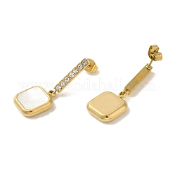 Ion Plating(IP) 304 Stainless Steel Inlay Rhinestone & Natural Shell Beads Stud Earrings for Women&nbsp;EJEW-M024-01A-G