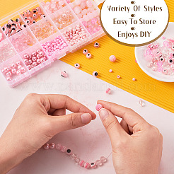 DIYビーズジュエリー作成キット  アクリル & ガラス & レジン & シード ビーズを含む  ラウンド & バイコーン & オーバル & フラットラウンド  ピンク&nbsp;DIY-TA0004-15